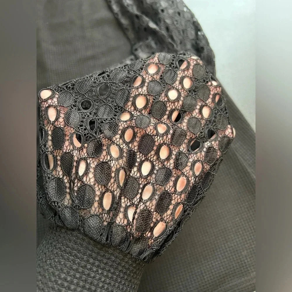 Women’s Size 1X Black‎ Waffle Knit Top Sheer Long Sleeves Boho Gothic Witchy